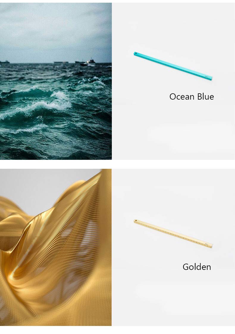 Bela\'s Square Ruler, Aluminum Ruler, Measuring and Drawing Tool, 30 cm Metal Ruler Creative Birthday Gift for Boys, Children and Women (Ocean Blue)