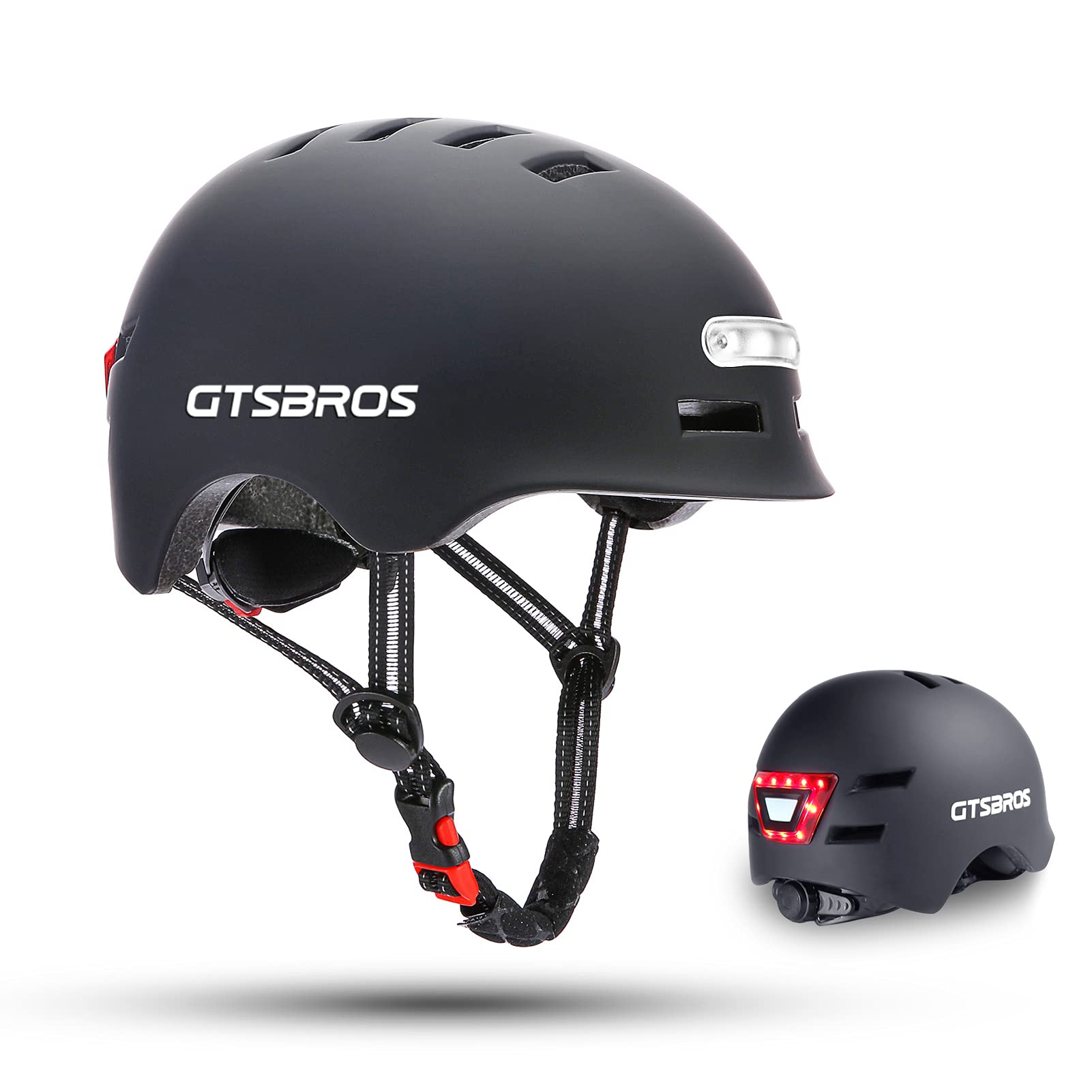 Photo 1 of GTSBROS Adult Bike Helmet with Light - Front and Rear LED Lights Adjustable Mountain & Road Bicycle Helmets for Adults Men Women Cycling Helmets for Commuting, Biking