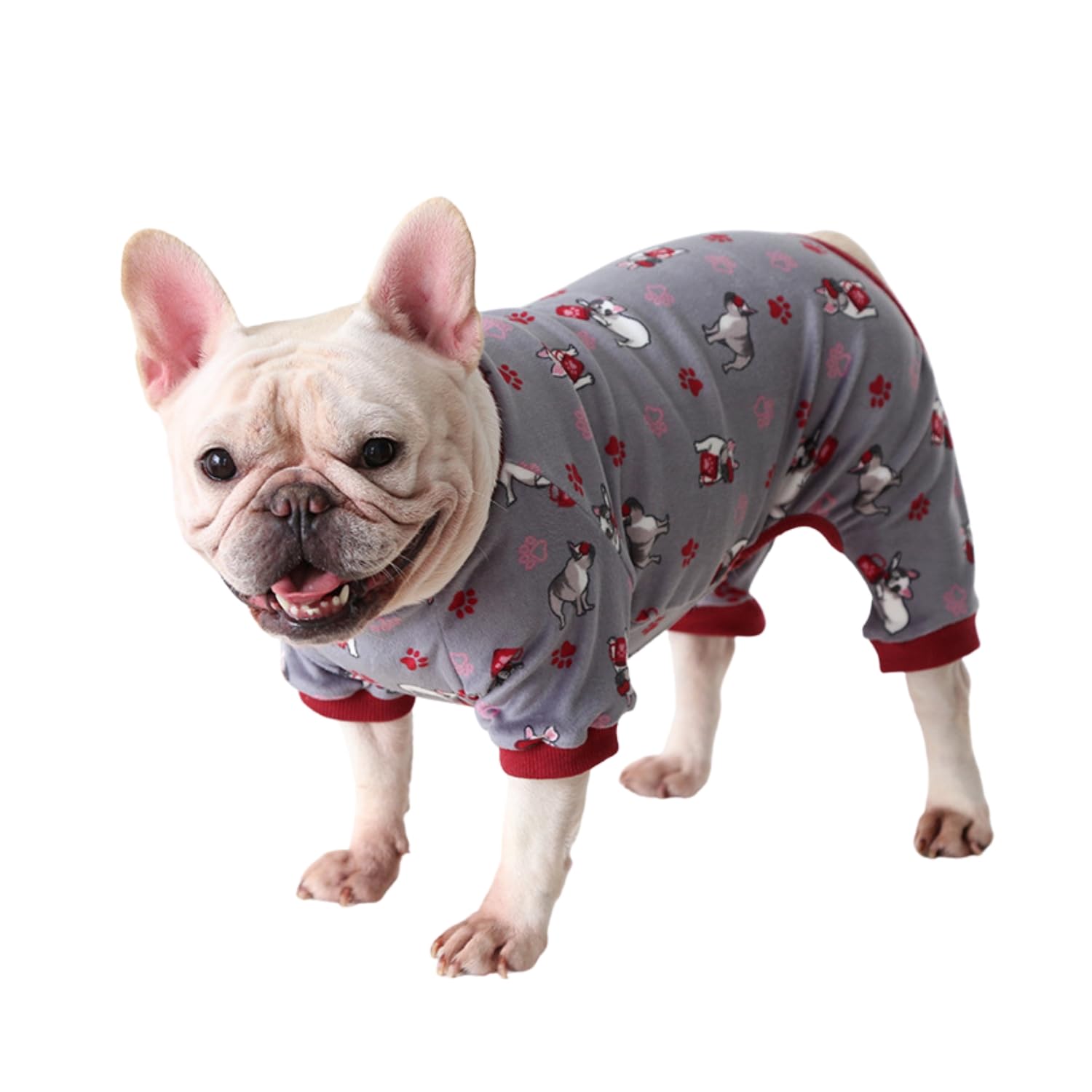 BT Bear Fat Dog Clothes,Autumn Winter Soft Warm Dog Pajamas Jumpsuit Pug Bulldog Onesies Clothes Costume for Cats Puppy Small Dogs XS,Red