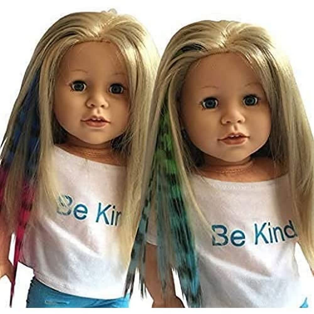 The New York Doll Collection Hair Clip Extensions for 18 inch/ 46 cm Dolls - Doll Wig Piece - White/Pink & Yellow/Orange - for Girl Doll Accessories