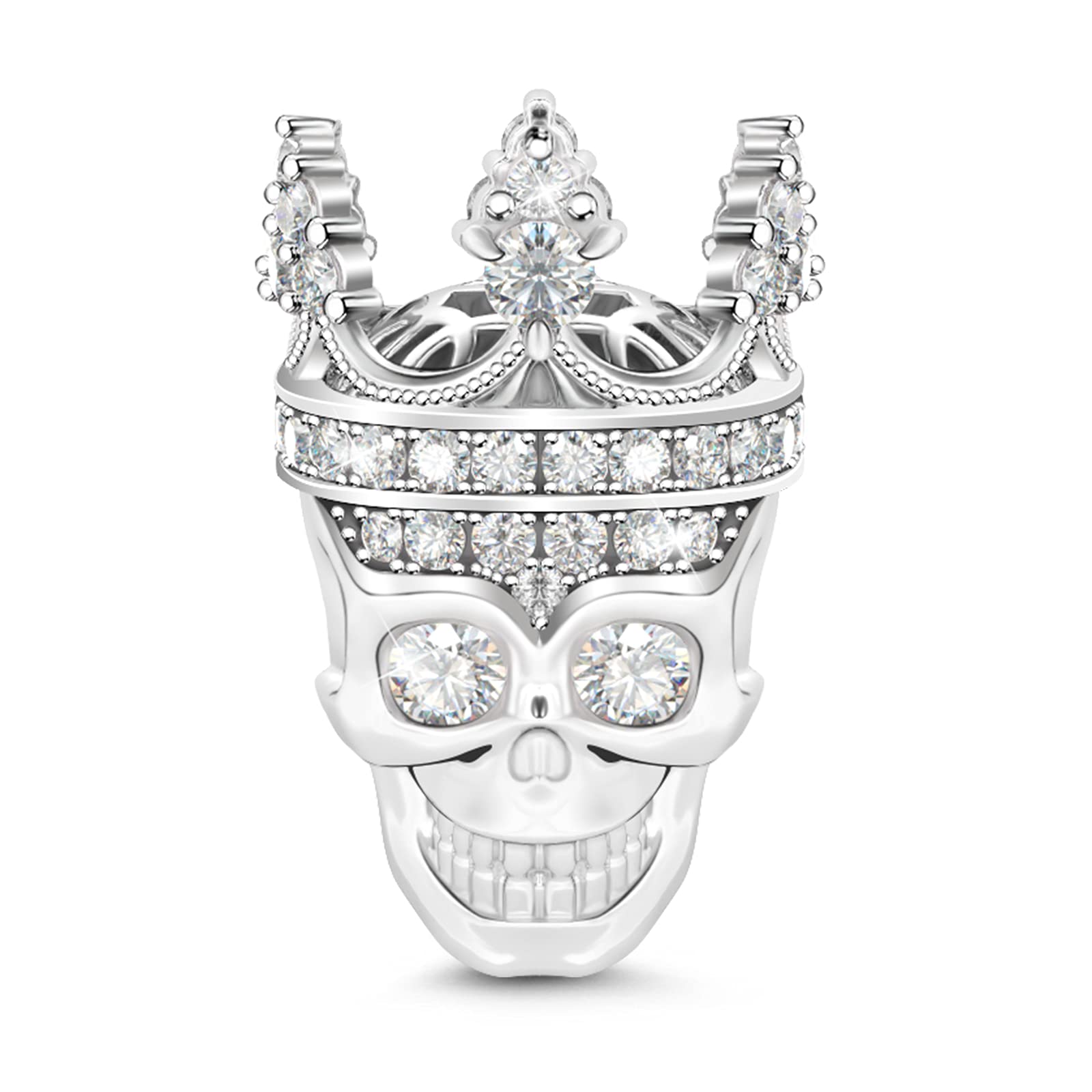 GNOCE "Love for My Queen" Delicate Crystal Skull Queen Bead Charm 925 Sterling Silver Skull Charm Beads Fit Bracelet/Necklace for Women Girls Wife Daughter - Skull Crown