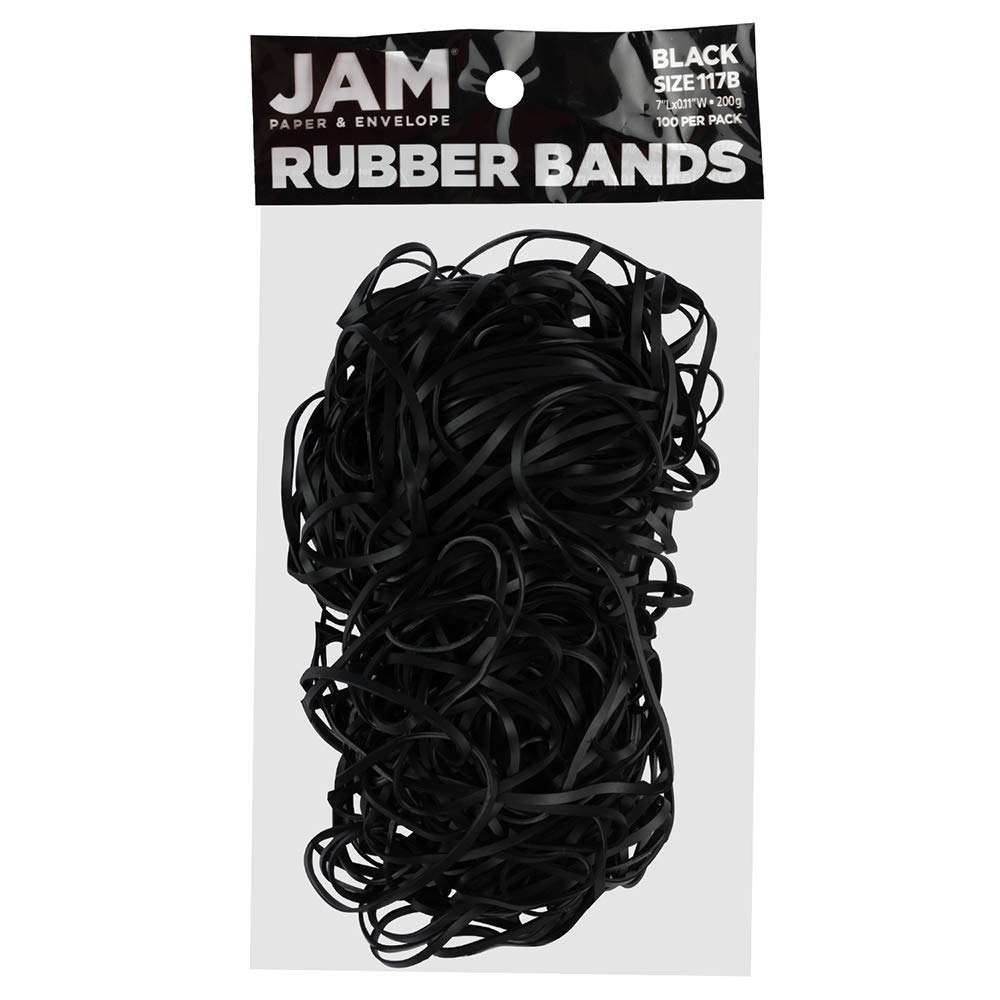 JAM PAPER Durable Rubber Bands - Size 117B - Black Multi-Purpose Rubberbands - 100/Pack