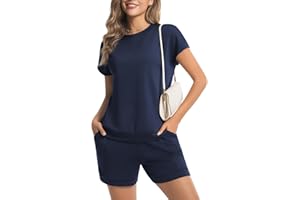 difficort Womens 2 Piece Outfits Lounge Sets Summer Drawstring Shorts and Short Sleeve Loungewear Tracksuits with Pockets