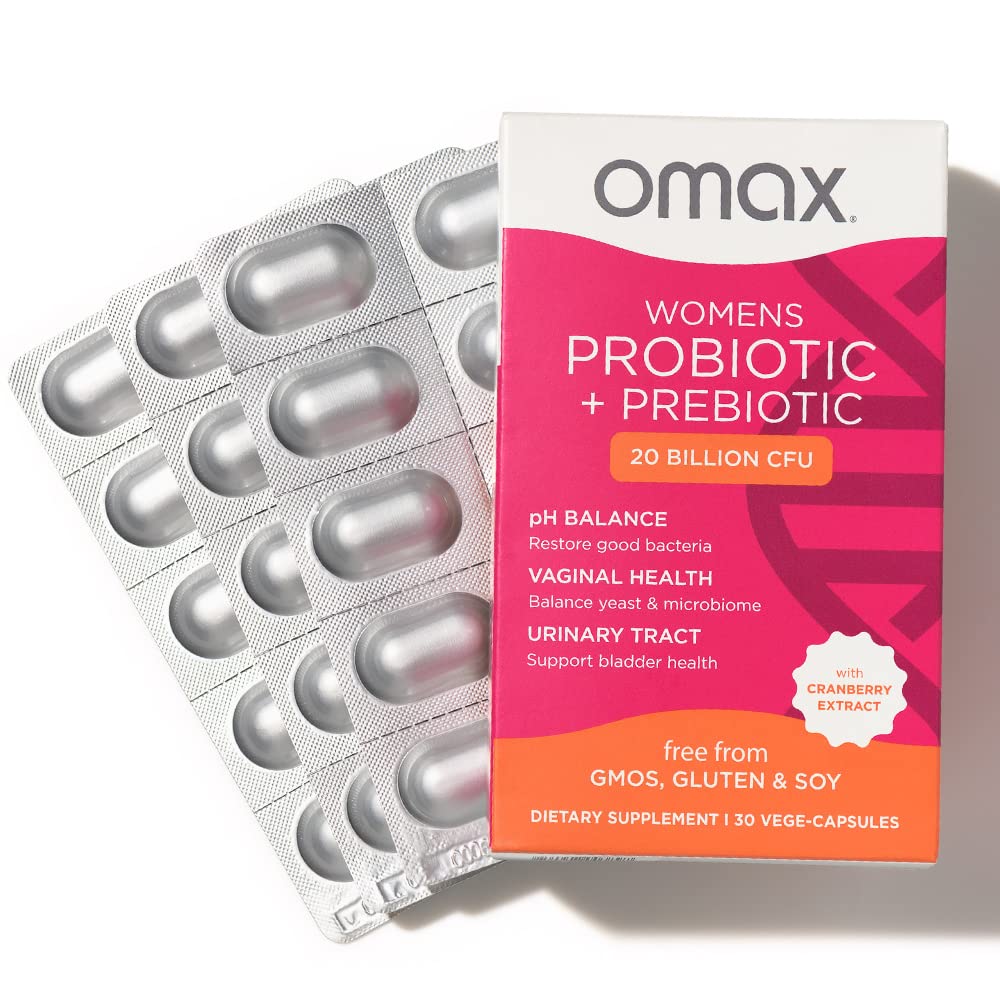 Omax Health Prebiotics and Probiotics Complex for Women, pH Balance, Vag Health, Urinary Tract, Yeast & BV Prevention, Lactobacillus & Bifidobacterium | Vegan, Organic, Gluten Free | 30 Vege-Capsules