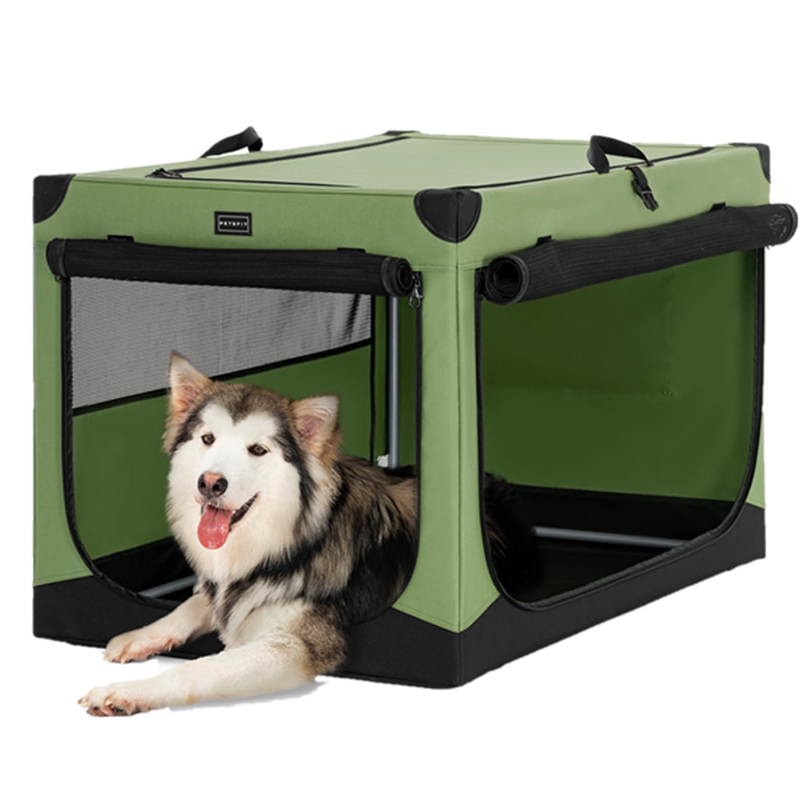 Petsfit Foldable Soft Dog Crate Medium - Portable Travel Crate for for Outdoor & Camping with Lockable Zippers, 360° Ventilation for Dogs up to 30kg - Green
