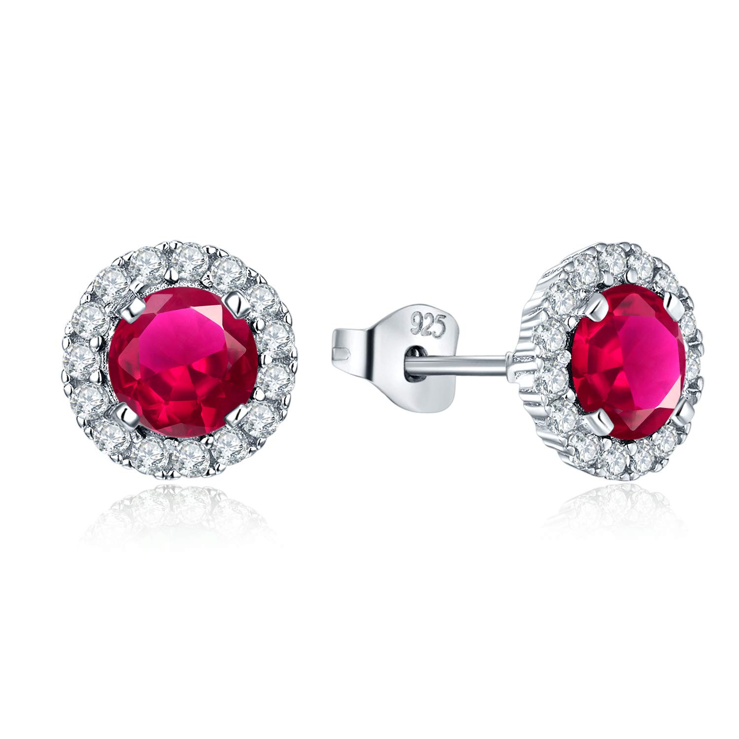 JO WISDOM Women Earrings,925 Sterling Silver 3A Zirconia July Birthstone Ruby Color Stud Earrings with White Gold Plated,Jewellery for Women — image 1