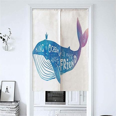 Amazon のれん 手作り 布 85x150cm 海の王はクジラの水彩抽象スタイル引用で私の親友です カーテン 間仕切り目隠し 遮熱 冷気遮断 のびしろ 暖簾 のれん 60cm丈 のれん 純資産 のれん オンライン通販