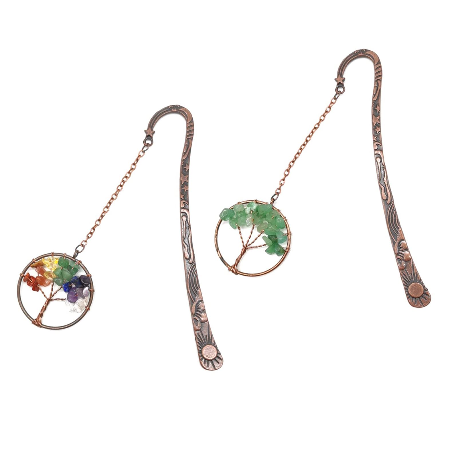 2 Pieces Bookmark Vintage Bronze Tree of Life Metal Bookmark Crystal Tree Bookmarks Antique Bookmark for Boys Girls Women Adults Gift