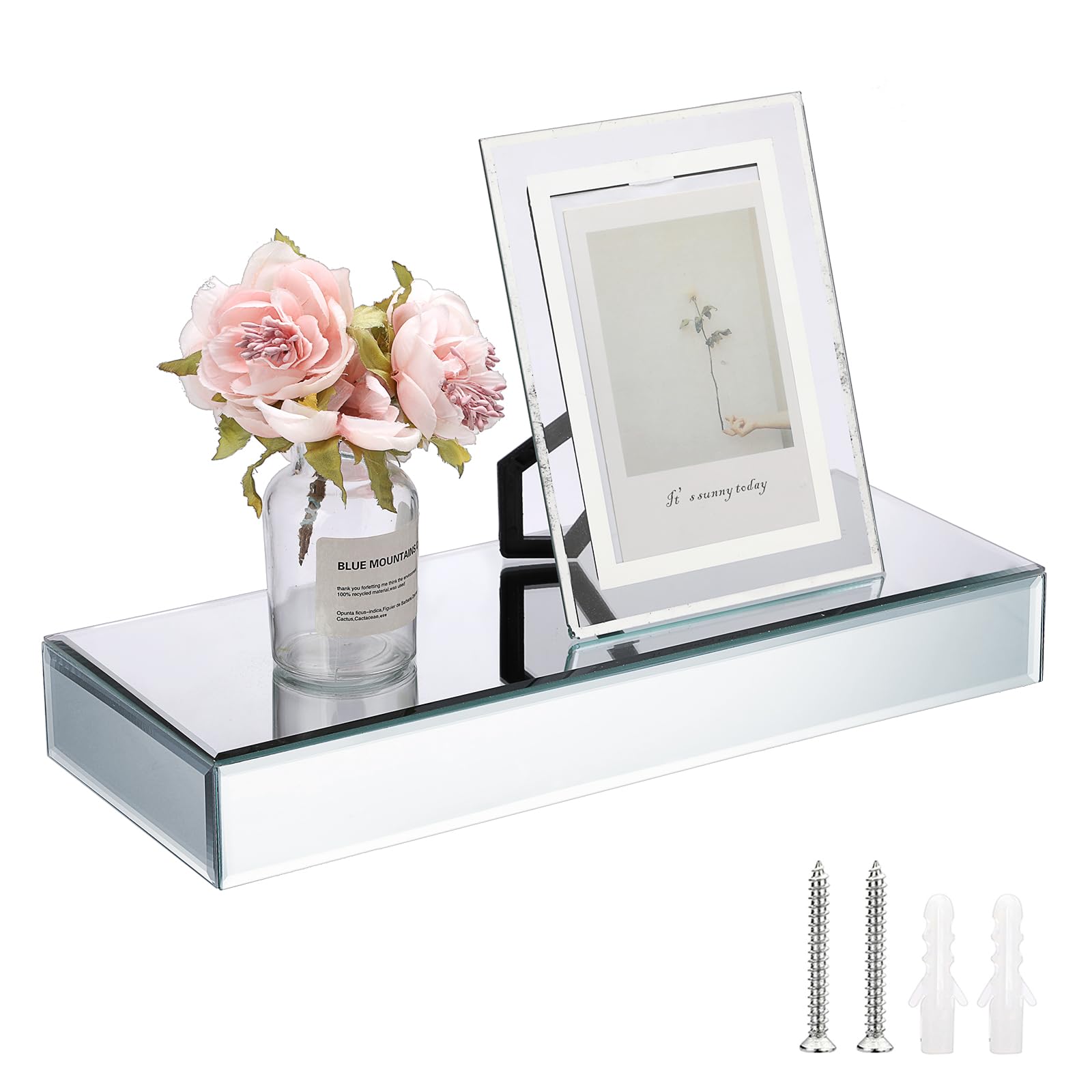 Photo 1 of Sumnacon Glass Floating Shelves for Bathroom, Silver Glass Shelf Modern Mirrored Wall Shelves for Books Living Room Wall Decor Photo Frame Display, Decorative Over The Toilet Storage Shelving