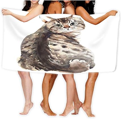 Serviette De Plage Absorbant Pique Nique Couverture Serviettes Chat Americain Shorthair Bobtail Aquarelle Peinture Isole Fond Blanc Amazon Fr Cuisine Maison