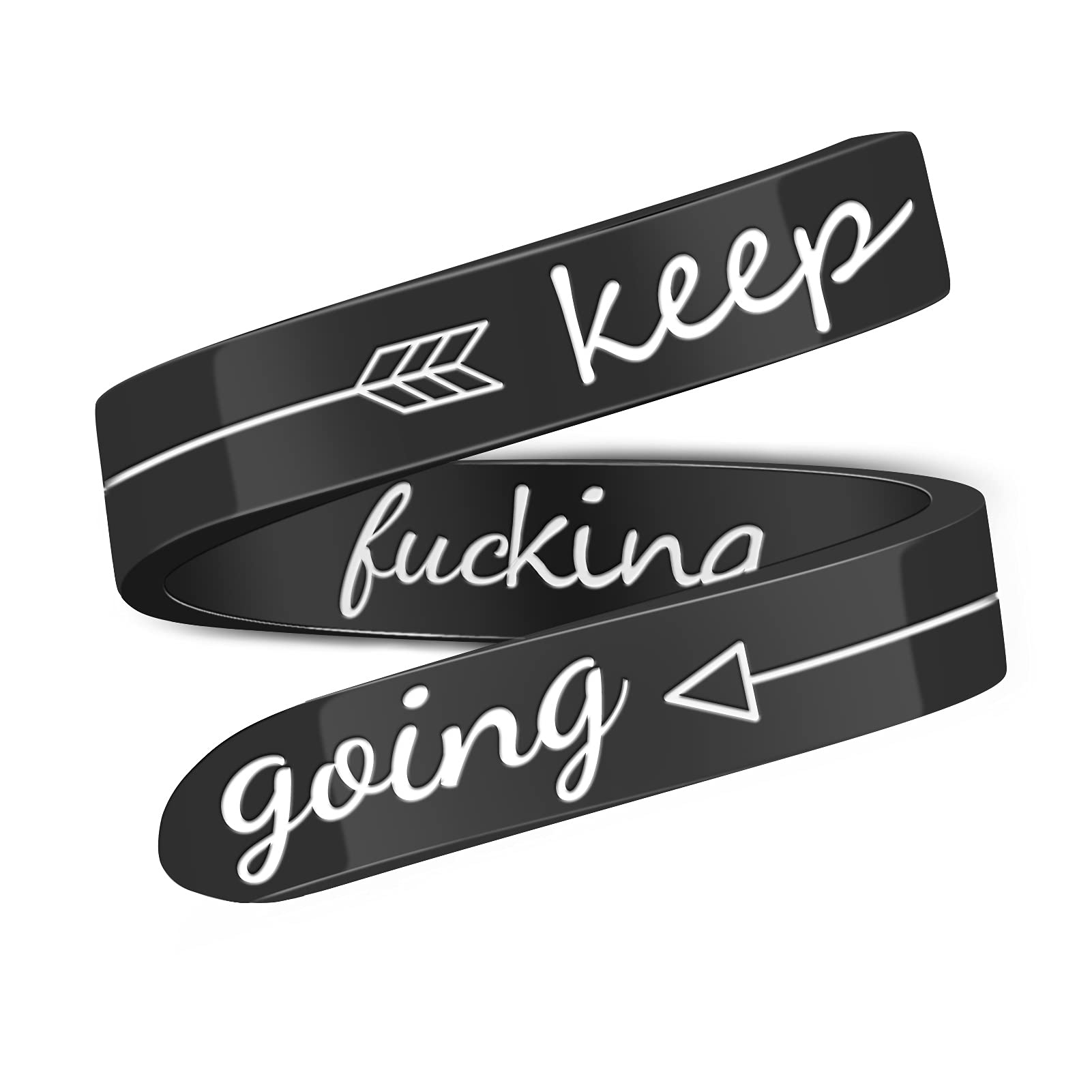 LucBuy Stainless Steel Keep Going Engraved Inspirational Gifts Adjustable Rings Jewelry for Women