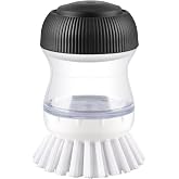 OYV Soap Dispensing Palm Brush, 1-Pack Dish Scrub Brush, Black/Clear/White | Dish Brush with Soap Dispenser, Non-Scratch Nylon Bristles, For Dishes, Pots, Pans And Sinks