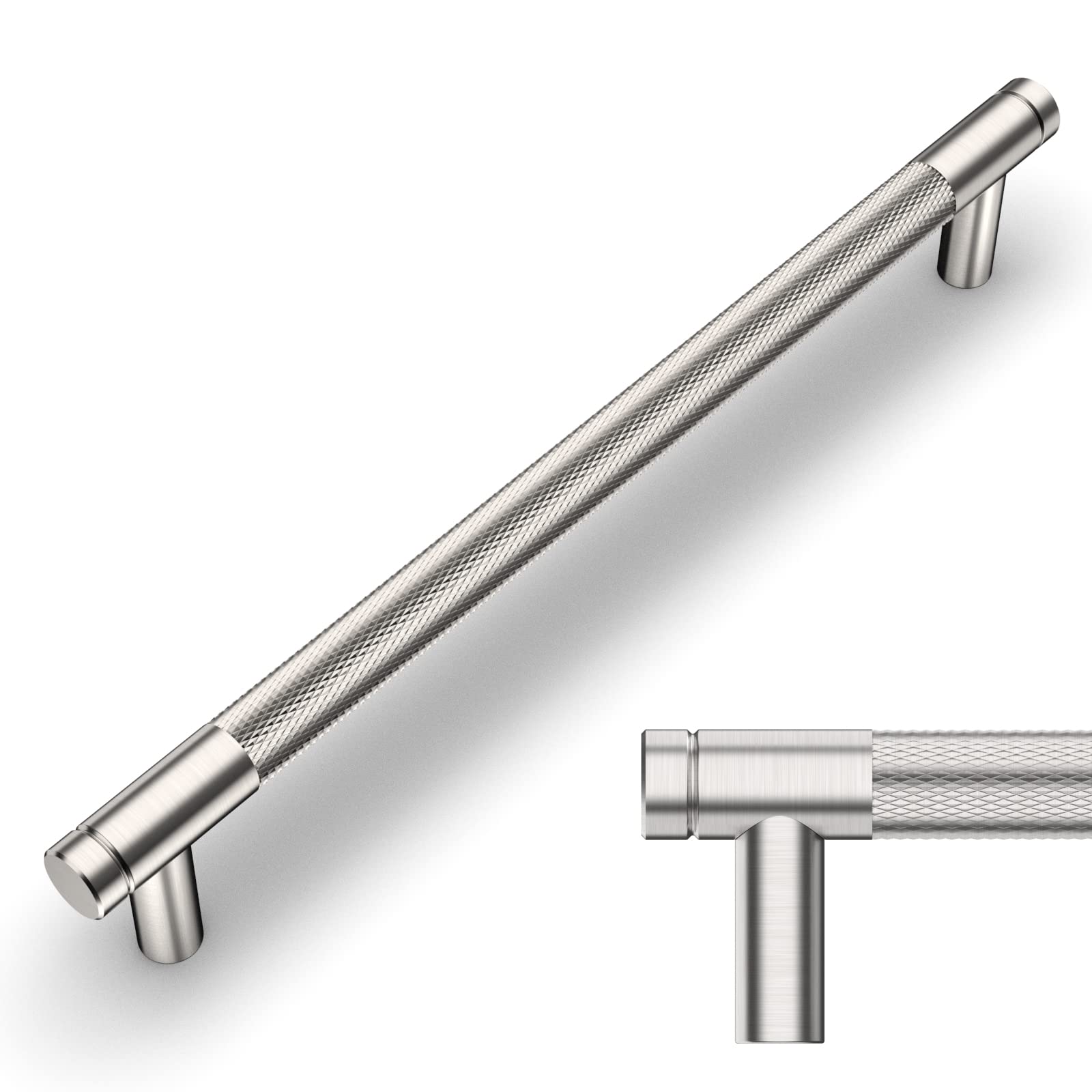 Photo 1 of Amerdeco 10 Pack Brushed Satin Nickel Knurled Cabinet Pulls 7.55 Inch Center to Center Kitchen Cabinet Handles for Drawer Dresser, Cupboard and Wardrobe ZH0031