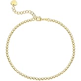CANNCI 14K Gold Anklets for Women Gold Ankle Bracelets For Women Evenly Sized Smooth Beads Womens Beaded Anklets Trendy Beach Jewelry 11(9+2) Inches
