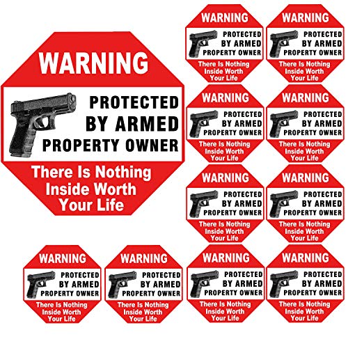 YTFGGY Warning Signs-10 Pack Gun There is Nothing Here Worth Your Life-Protected by Armed Property Owner Sign Indoor & Outdoor Use, Home & Business Security-UV Proof&Waterproof - Thumbnail 2