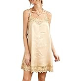 Seyumixi Women's Satin Slip Dress with Lace Trim Asymmetrical Hem Sexy Lace Mini Dress Spaghetti Strap Silk Cami Top