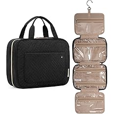BAGSMART Toiletry Bag Travel Bag with Hanging Hook, Water-resistant Makeup Cosmetic Bag Travel Organizer for Accessories, Sha