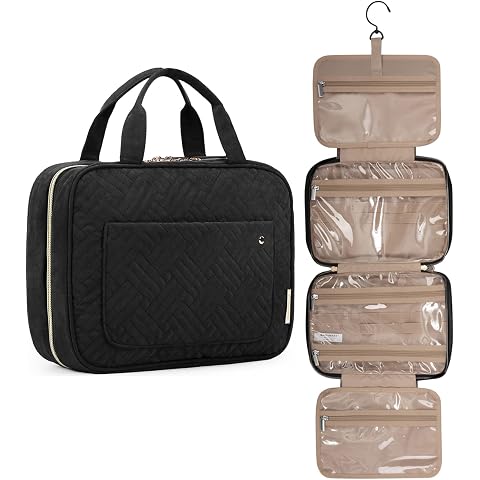 BAGSMART Toiletry Bag Travel Bag with Hanging Hook, Water-resistant Makeup Cosmetic Bag Travel Organizer for Accessories, Sha