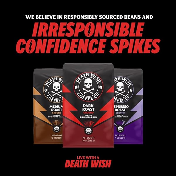 DEATH WISH COFFEE, ORGANIC AND FAIR TRADE DARK ROAST WHOLE BEAN COFFEE, 16 OZ