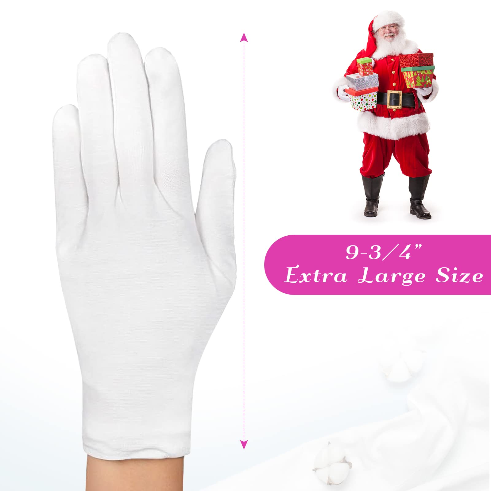 PAXCOO 12 Pairs XL White Cotton Gloves for Dry Hand Moisturizing Cosmetic Eczema Hand Spa and Jewelry Inspection
