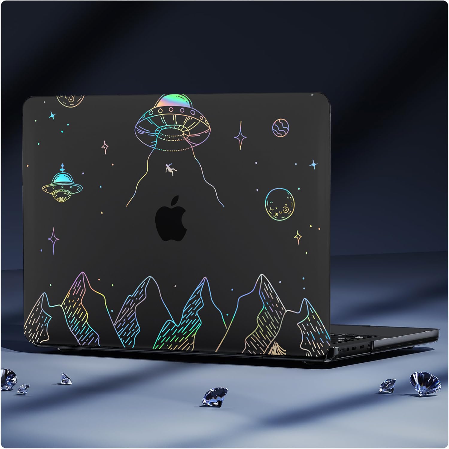 Photo 1 of KEROM Clear Black Case for MacBook Air 13 inch 2025-2022 M4 M3 M2 A3240 A3113 A2681, MacBook Air 13 inch Case Clear with Design, Plastic Hard Shell & Keyboard Cover for MacBook Air 13.6'', Planet