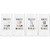 SereneHanctuary Funny Educational Kids Bathroom Hand Towels, Wash Your Hands Bathroom Rules Decor for Toddler Boy Girl,16X24 Inches Set of 4