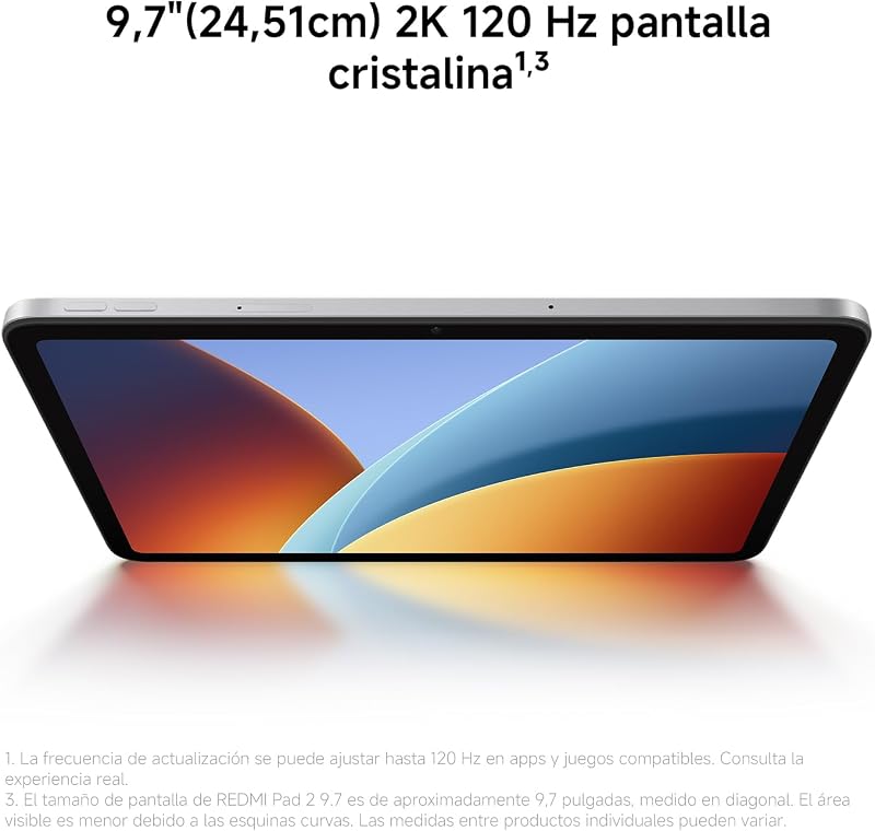 REDMI Pad 2, Tablet de 9,7" 4+64 GB, ecrã 2K 120 Hz, Snapdragon 6s Gen 2, bateria 7600 mAh, Cinzento Grafite, 4 anos de garantia. Carregador não incluído.