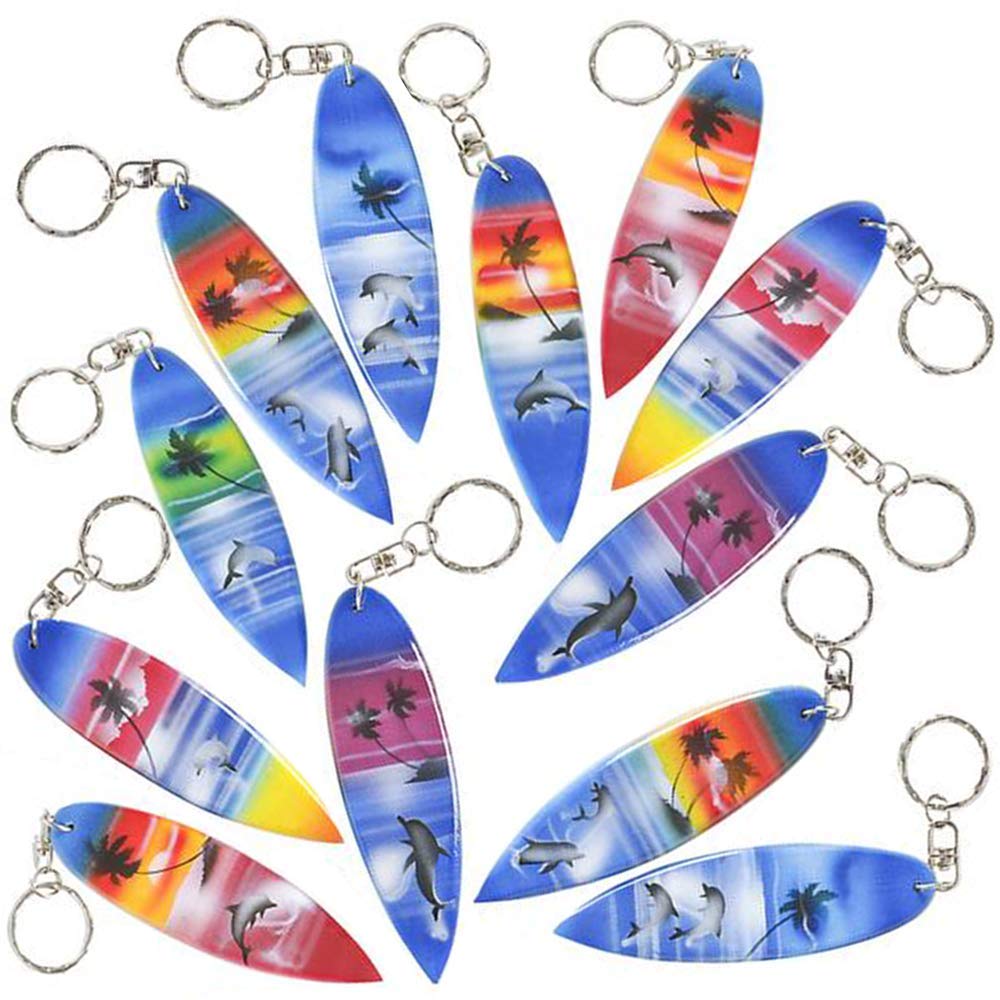 ArtCreativity Wooden Surfboard Keychains, Set of 12, Fun Key Chains for Backpack, Purse, Luggage