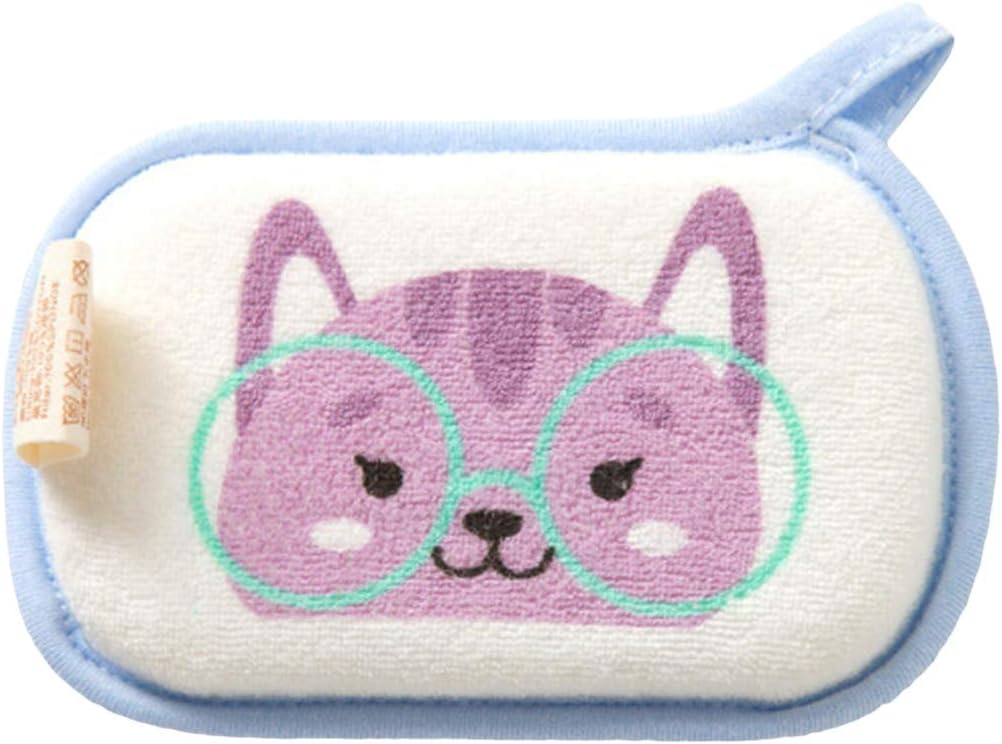 Weryffe Cute Newborn Baby Shower Bath Sponge Rub Infant Toddle Kids Bath Brushes Cotton Rubbing Body Wash Towel Accessories (Purple Cat)