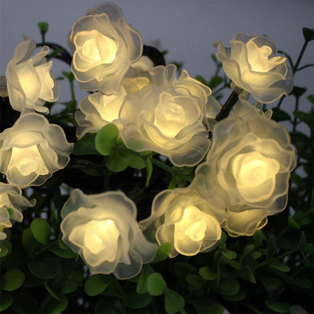 Fransande Solar String Lights Garden, 6M 30LED Rose Flower Fairy Lights Flower Solar String Lights Outdoor Waterproof (Warm White)