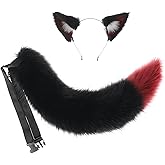 LittleLuluda Black Red Faux Fur Cat Fox Wolf Ears Headband Furry Tail for Halloween Party Costume Accessories
