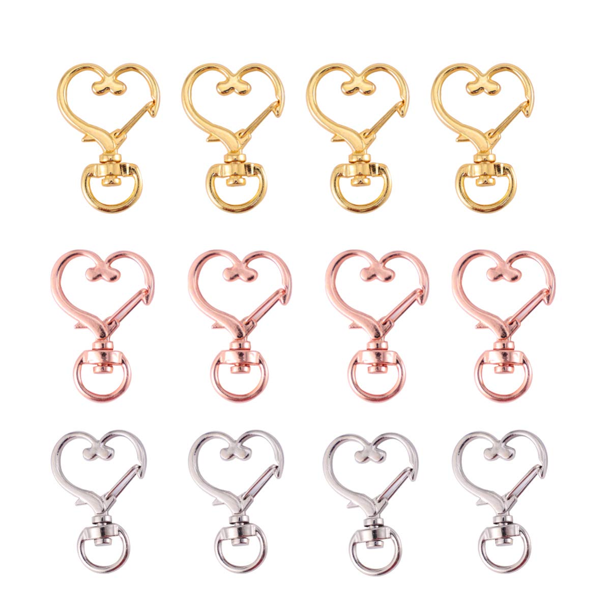 30Pcs Keychain Claw Clasp Heart Keychain Ring Holder Lanyard Lobster Hooks for Bag Key Split Ring Craft Jewelry Making Crafting Supplies (Silver, Golden, Rose Gold)