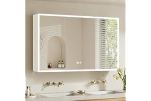 White LED Mirror Medicine Cabinets, Surface Mounted 40 x 24 Inch Bathroom Mirror Cabinet with Lights 3 Colors, Brightness Adj