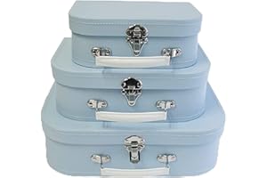 wald imports - Set of 3 Paperboard Suitcases -Decorative Storage Boxes - Suitcase Set for Decoration, Storage, and More (Baby Blue)