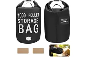 YIBOBO 22LB Waterproof Wood Pellet Storage Bag - 500D PVC Charcoal Storage Container with Dual Handles, Label Pocket & Buckle Seal for Grill Smoker BBQ Outdoor Use (1, 22LB-Black)