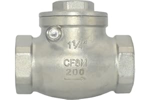 Megairon 1-1/4" Stainless Steel SS316 Swing Check Valve,NPT Female x Female Thread,WOG 200 PSI PN16 CF8M
