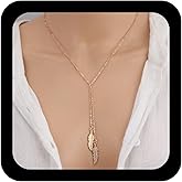Ximdble Vintage Long Feather Drop Y Necklace Gold Chain Tassel Y Lariat Necklace Long Feather Necklace Bird Feather Necklace Statement Choker Necklace for Women