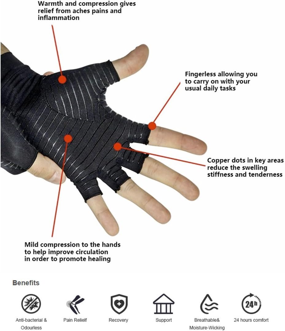 Premium Arthritis Compression Gloves with Copper. Strongest Copper Infused Gloves for Carpal Tunnel, Pain Management, Computer Typing, Inflammation, and All Day Support for Hands [1 Pair] (Medium)