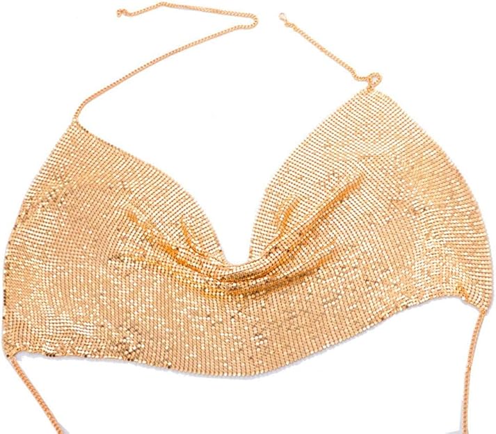 Haodou Women's Deep V Chain Chest Chain with Open Back Metal Tank