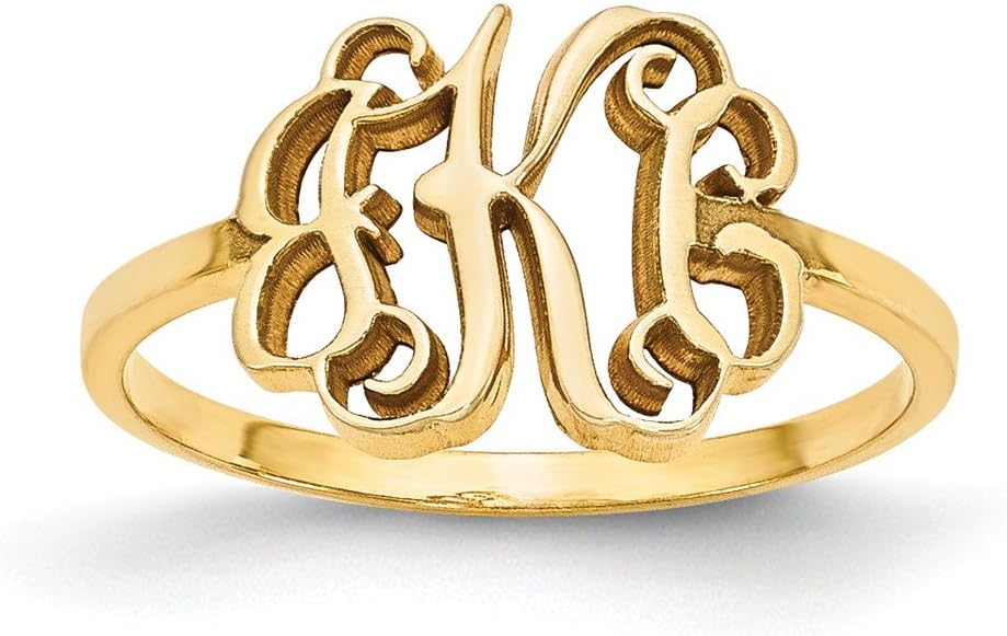 Script Monogram Signet Ring - Custom Made with Three Initials in 10K Yellow Gold from Roy Rose Jewelry in Sizes 5-9