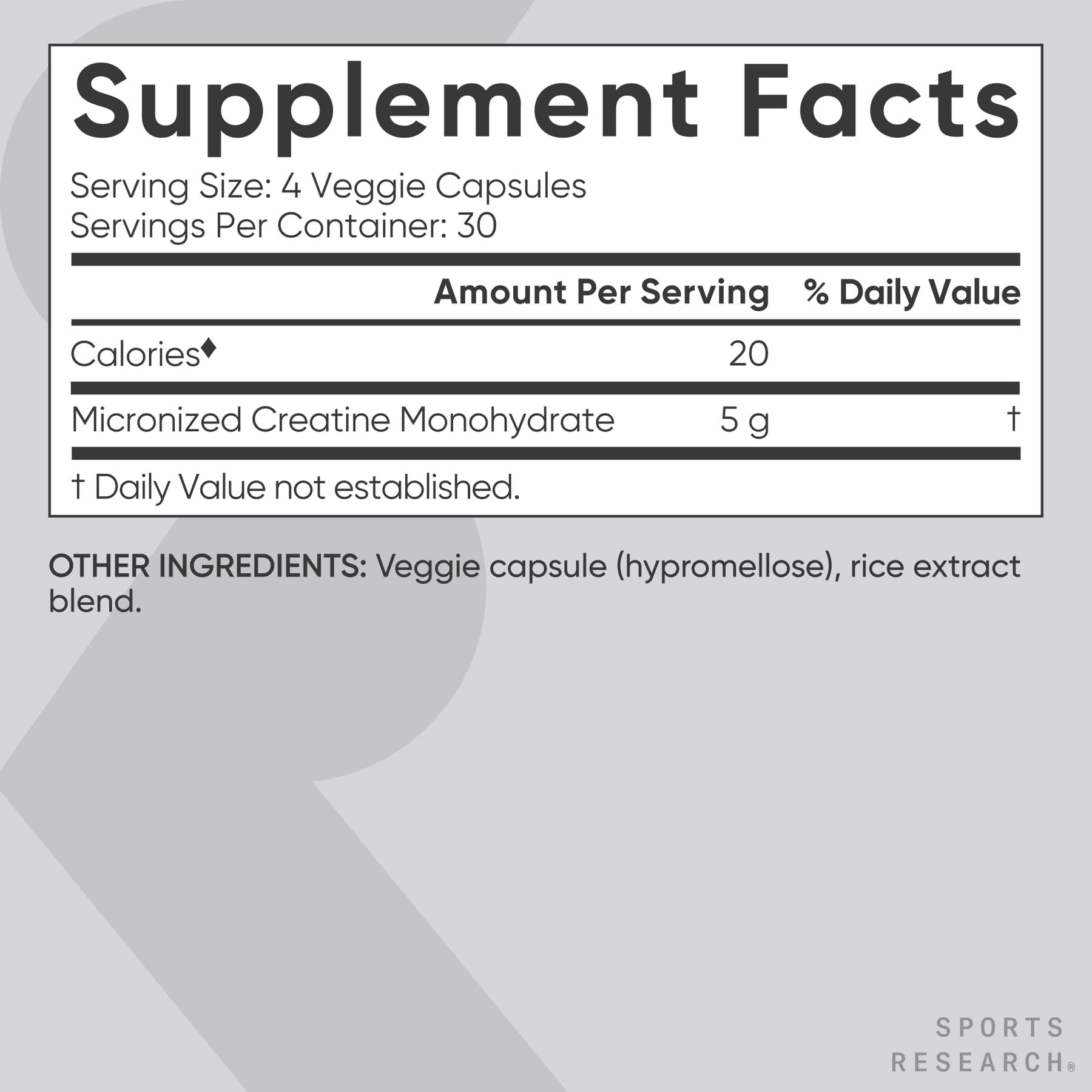 Sports Research® Creatine Monohydrate Capsules - Supports Workout Recovery, Lean Muscle gain, Performance and Strength* - Non-GMO, Vegan Certified - 5g per Servings - 30 Servings