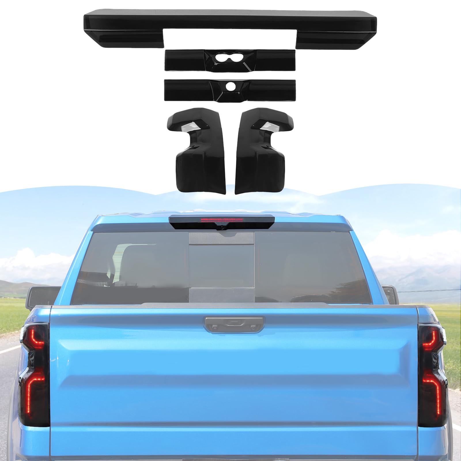 Photo 1 of **MINOR DAMAGE/ SCRATCHED** RT-TCZ Tail Light Lamp Cover Third 3rd Brake Light Cover Kit Exterior Accessories for Chevy Silverado 2022 2023 2024 2025,Smoked Black