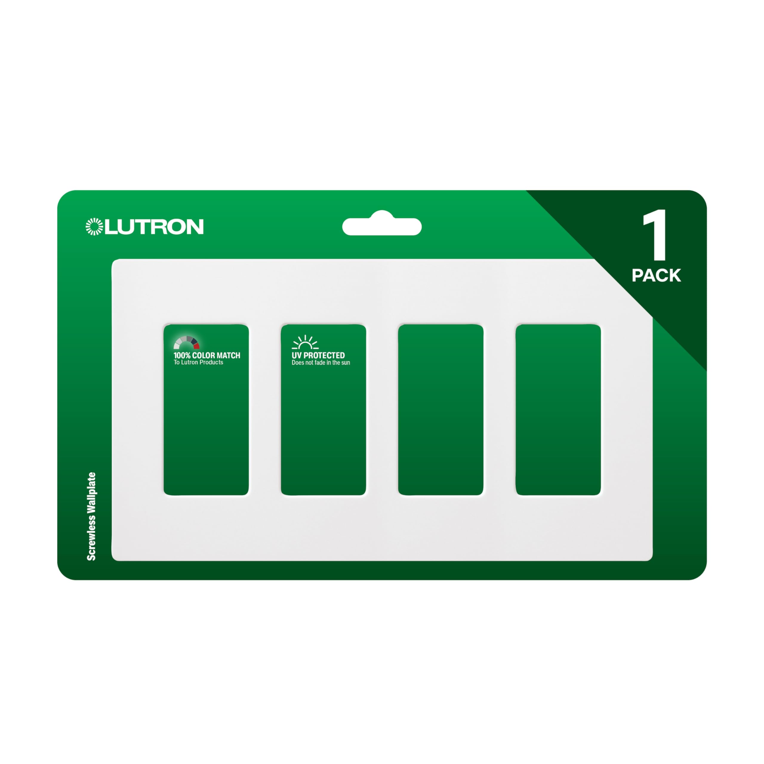 Lutron Claro 4 Gang Decorator/Rocker Wallplate, for Light Dimmers, Switches and Accessories, Snap-On Installation, No Visible Screws, Gloss, CW-4-WH, White