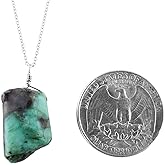 InfinityGemsArt Raw Emerald Pendant Necklace for Women, May Birthstone, Natural Gemstone Rough, Handmade Jewelry, Chakra Energy Healing Crystals, 925 Sterling Silver Chain 20 inch