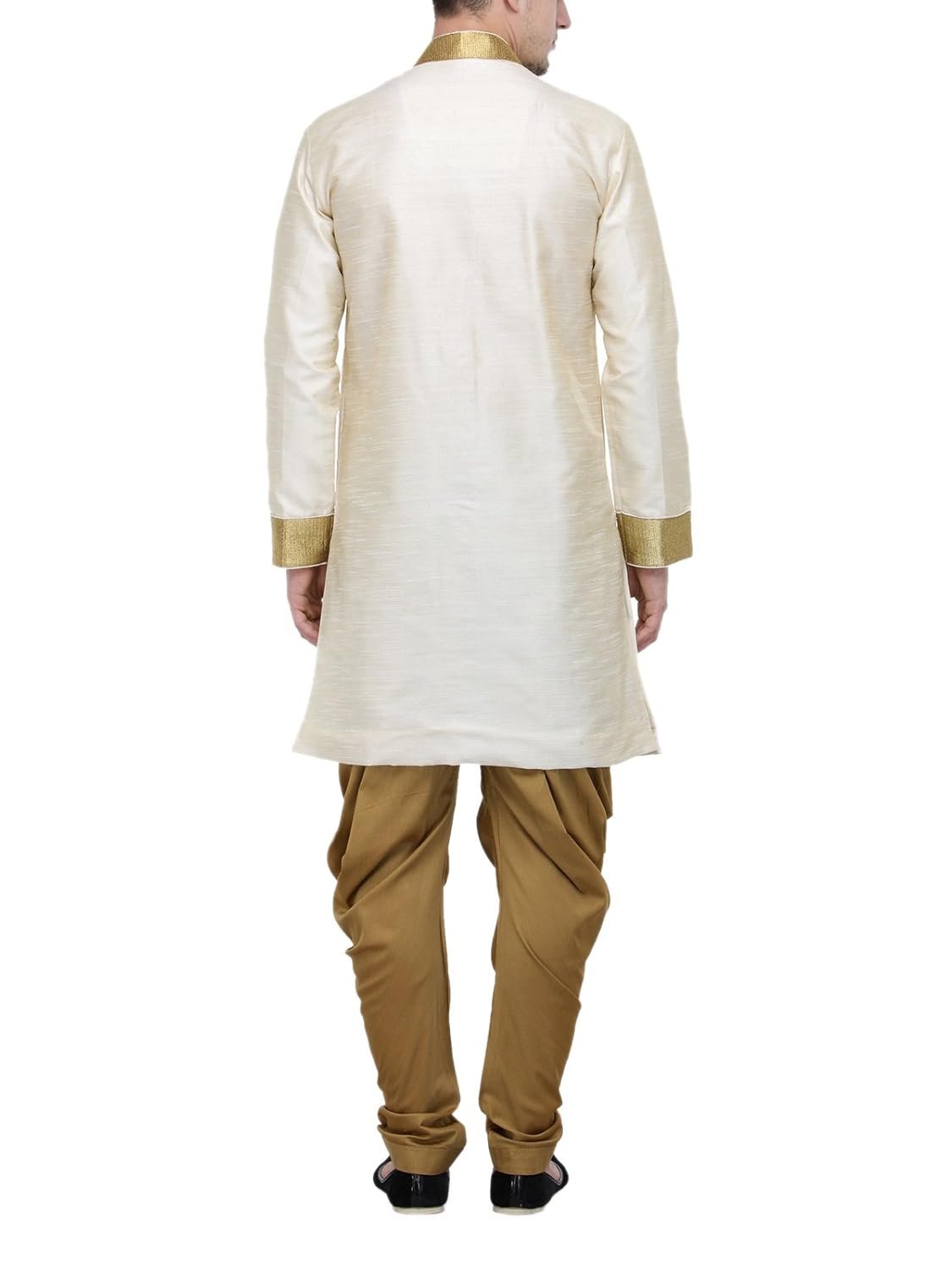 rg designers cream and gold plain sherwani for men