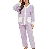 U2SKIIN Women's Plush Fleece Pajama Set,Soft Jacquard Pajamas for Women Cozy Lounge Sleepwear
