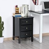 Yaheetech Bedside Table Set of 2 3-Drawer Nightstand Pine Wood Black view 7