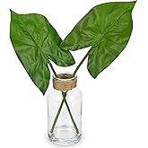 GnFlus Fake Plants Faux Greenery Stems in Glass Vase with Faux Water, Realistic Silk Faux Plants Artificial Tropical Leaves for Home Bathroom Office Wedding Centerpiece Décor