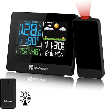 DR.PREPARE Projection Alarm Clock Digital MSF Temperature Humidity Weather