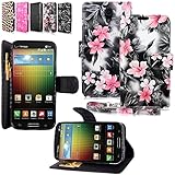 Cellularvilla Wallet Case for LG Lucid 3 VS876 Pu Leather Wallet Card Flip Open Pocket Case Cover Pouch (Black Pink Flower)